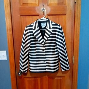 Rickie Freeman for Teri Jon ivory black striped silk wool blend blazer size 6